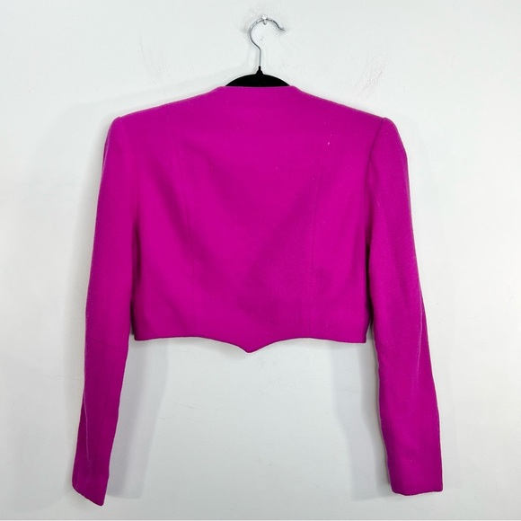 Vintage magenta pink 100% pure wool fitted cropped blazer bolero jacket 6 - Picture 5 of 14
